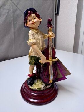 Hand-Painted Boy with Cello Figurine - Burgundy